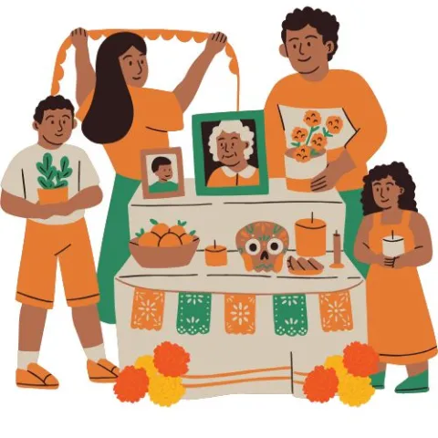 Family assembling an alter