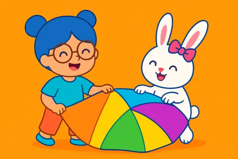 miss rosie and miss bunny playing with parachute