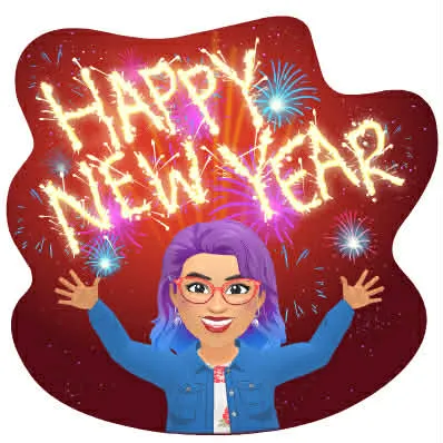 Miss Rosie with banner Happy New Year!