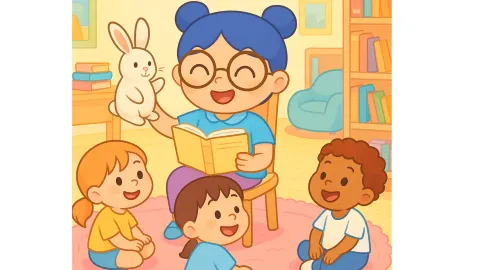 Ms Rosie and Ms Bunny leading storytime