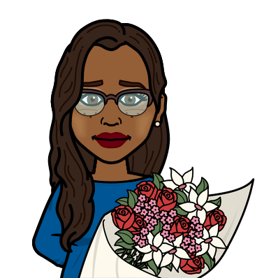 Librarian holding bouquet of flowers