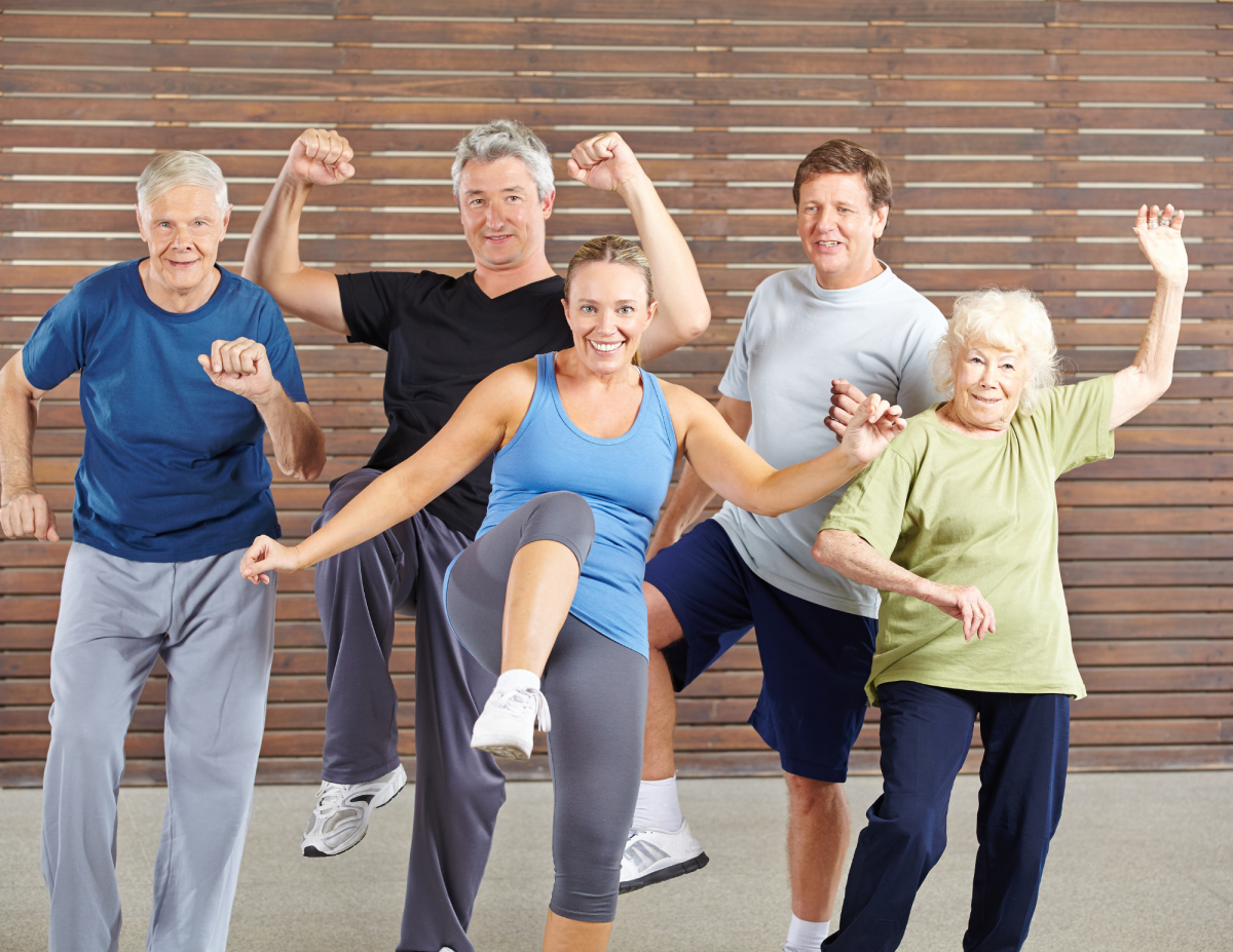 Seniors doing Zumba with Instructor 