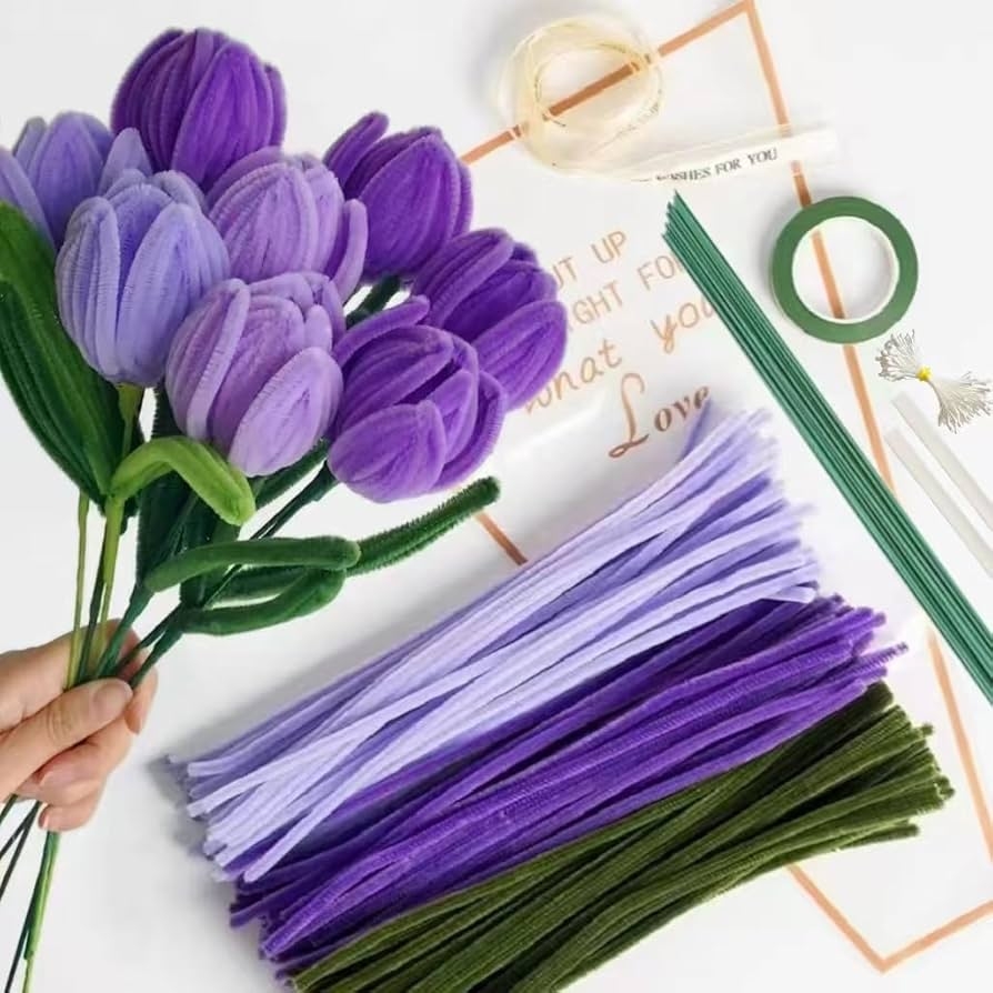 An Example of Flowers made with Purple Pipe Cleaners