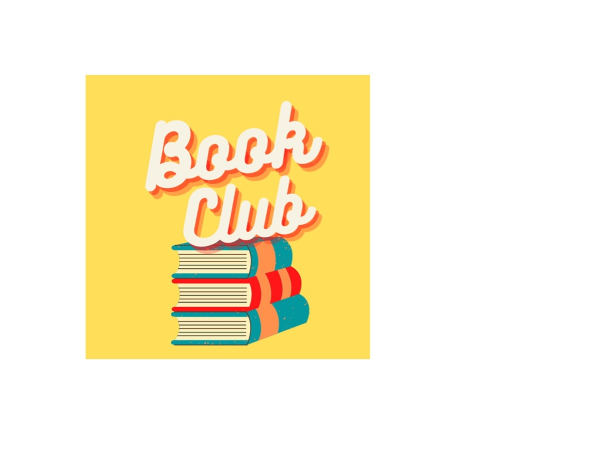 A stack of three books under the words "book club" against a yellow background.
