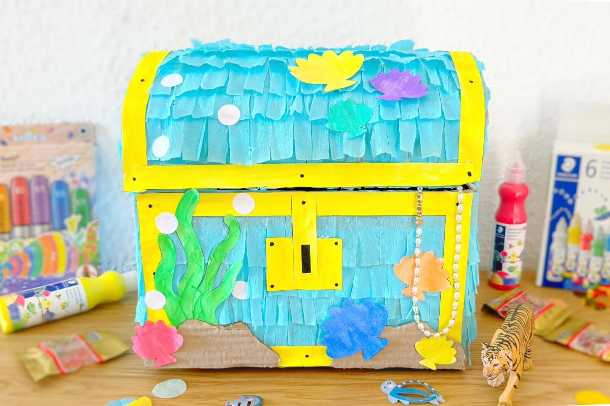 treasure chest and craft supplies to decorate