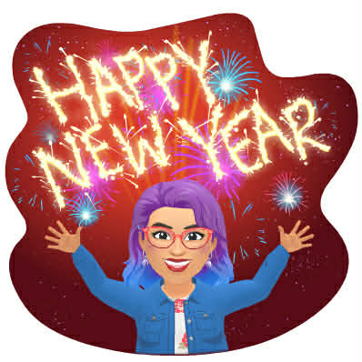 Miss Rosie with banner Happy New Year!